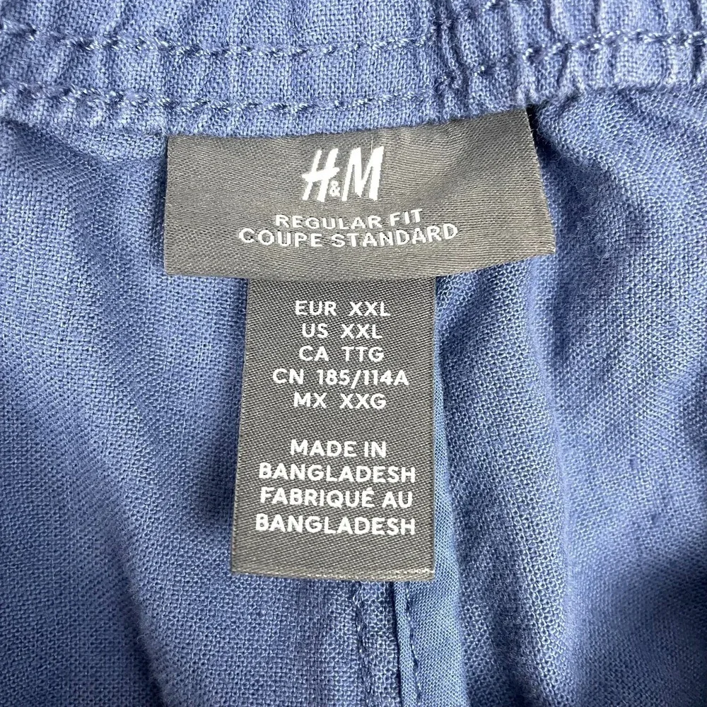 H&M Pants Mens 2XL Blue Cotton Regular Fit Straight Leg High Rise Flat Front